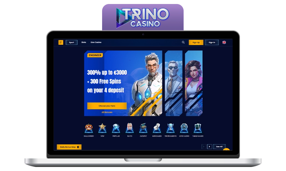 Interface of Trinocasino bookmaker office